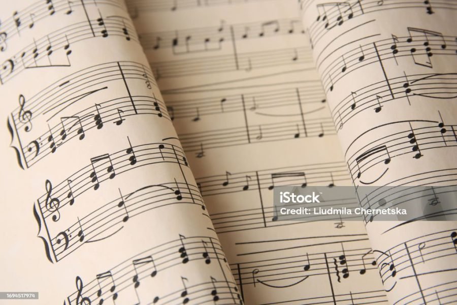 Closeup view of sheets with music notes